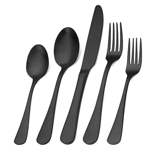 Matte Black Silverware Set, Satin Finish 20-Piece Stainless Steel Flatware Set,Kitchen Utensil Set Service for 4,Tableware...