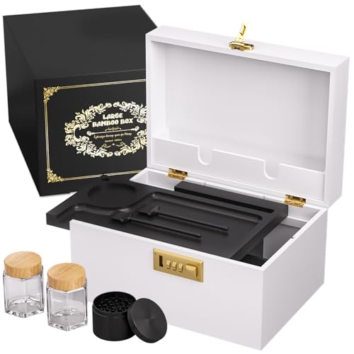 promitop Bamboo Storage Box with Lid and Lock - Wooden Storage Box with Rolling Tray, Adjustable Dividers, Elegant Storage...