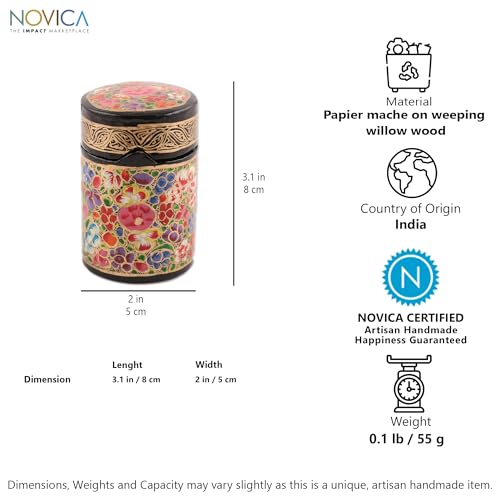 NOVICA Artisan Handmade Papier Mache Toothpick Holder Multicolored Floral Wood Metallic Woodpaper India Tableware Kitchen ...