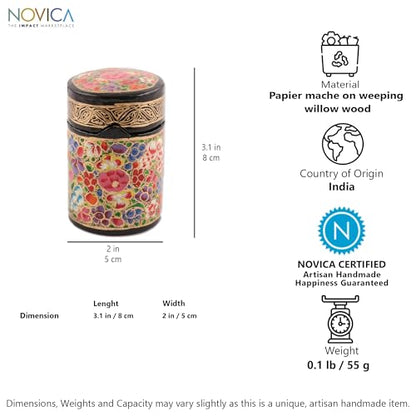 NOVICA Artisan Handmade Papier Mache Toothpick Holder Multicolored Floral Wood Metallic Woodpaper India Tableware Kitchen ...