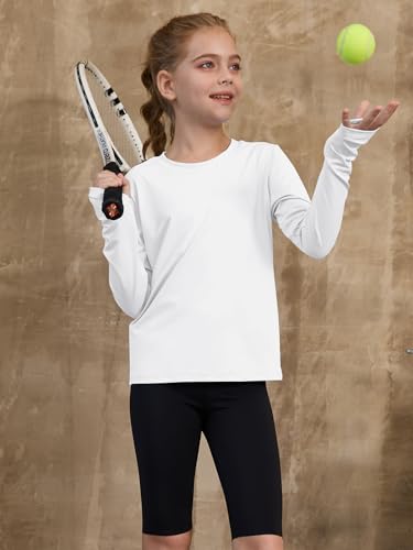 ZDC Girls Long Sleeve Athletic Shirts Kids Crewneck Quick Dry Workout Yoga Tops Basic Tees Activewear