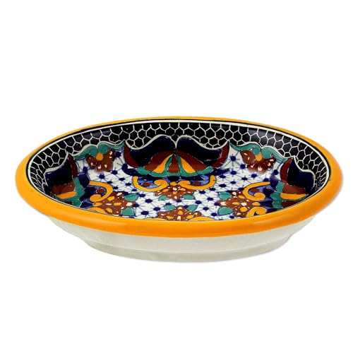 NOVICA Handmade Ceramic Salsa Bowl Artisan Majolica Multicolor Mexico Tableware Serveware Serving Bowls Spicy Mustard Tala...