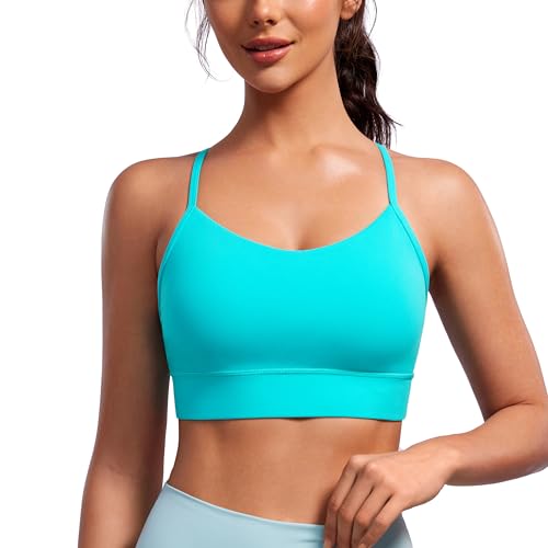 CRZ YOGA Butterluxe Womens Y-Back Racerback Sports Bra - Spaghetti Straps Wireless Scoop Neck Athletic Padded Yoga Tops