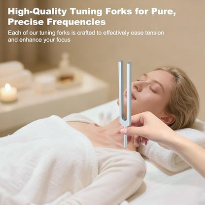 Tuning Forks for Healing Set - 128Hz, 136Hz, 256Hz, 384Hz with Activator - Weighted & Unweighted Sound Therapy Tools for C...
