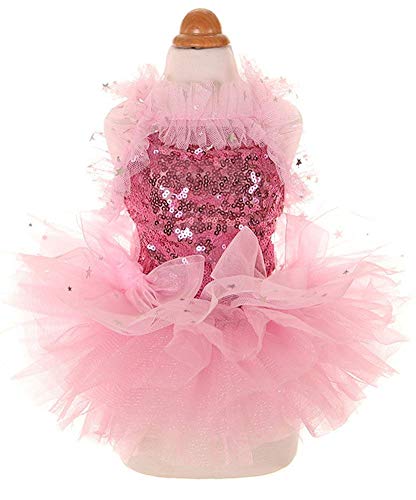 MaruPet Fashion Sweet Puppy Dog Blingbling Princess Skirt Pet Dog Lace Cake Camisole Tutu Dress Pink Small