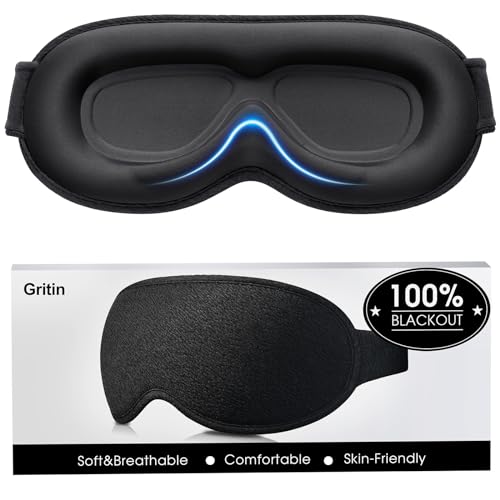 Gritin 100% Blackout Sleep Eye Mask for Women Men, Zero Pressure Sleeping Mask - Ergonomic Design 3D Cutout Eye Movement a...
