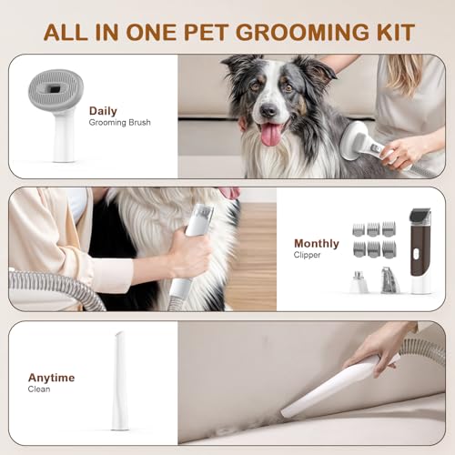 Ozumek Dog Grooming Vacuum, Dog Grooming Kit with Pet Clipper Nail Grinder, 6 Pet Grooming Tools (Caramel)