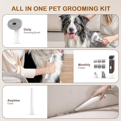 Ozumek Dog Grooming Vacuum, Dog Grooming Kit with Pet Clipper Nail Grinder, 6 Pet Grooming Tools (Caramel)