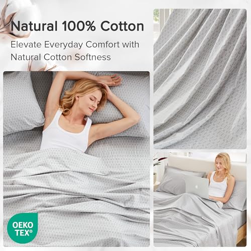 Comfort Spaces 100% Cotton Sheet Set Breathable, Lightweight, Soft with 14" Elastic Pocket Fits up to 16" Mattress, All Se...