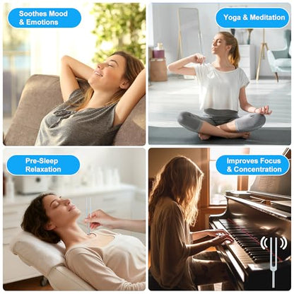 Tuning Forks for Healing Set - 128Hz, 136Hz, 256Hz, 384Hz with Activator - Weighted & Unweighted Sound Therapy Tools for C...