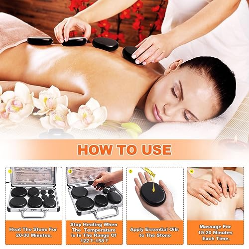 Primachen Hot Stones Massage Warmer Kit, 9Pcs Hot Stones Massage Set Portable Hot Stone with Heater, Hot Rocks Basalt Mass...