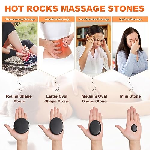 Primachen Hot Stones Massage Warmer Kit, 9Pcs Hot Stones Massage Set Portable Hot Stone with Heater, Hot Rocks Basalt Mass...