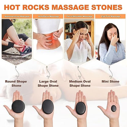 Primachen Hot Stones Massage Warmer Kit, 9Pcs Hot Stones Massage Set Portable Hot Stone with Heater, Hot Rocks Basalt Mass...