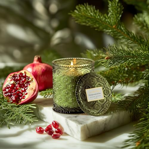 LA JOLIE MUSE Christmas Candles | Pine & Pomegranate Candle | Lemon, Pomegranate & Pine | 6 oz Natural Soy Wax | 40 Hours ...