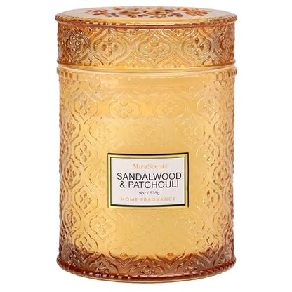 Sandalwood & Patchouli Scented Candles, 19oz Luxury Gifts for Women, Christmas Winter Decorative Glass Candles, Natural So...