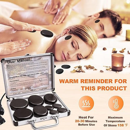 Primachen Hot Stones Massage Warmer Kit, 9Pcs Hot Stones Massage Set Portable Hot Stone with Heater, Hot Rocks Basalt Mass...