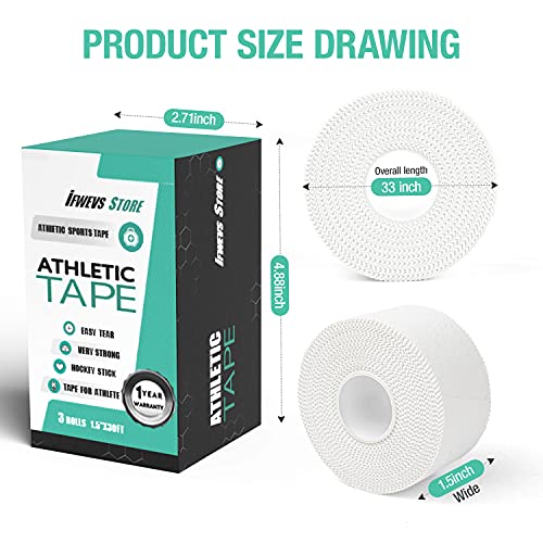 (3 Pack) White Athletic Sports Tape, Very Strong Easy Tear No Sticky Residue Tape for Athlete & Sport Trainers & First Aid...