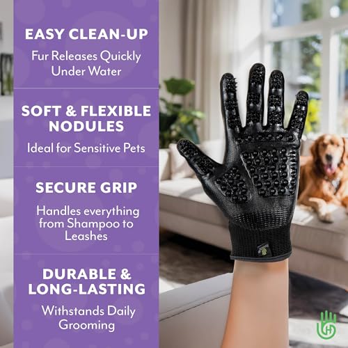 H HANDSON Pet Grooming Gloves - Patented #1 Ranked, Award Winning Shedding, Bathing, & Hair Remover Gloves - Gentle Brush ...