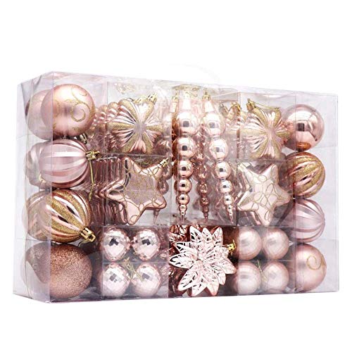AUXO-FUN 73ct Assorted shatterproof Christmas Ornaments Luxury Collection Set in Reusable Hand-held Gift Package for Chris...