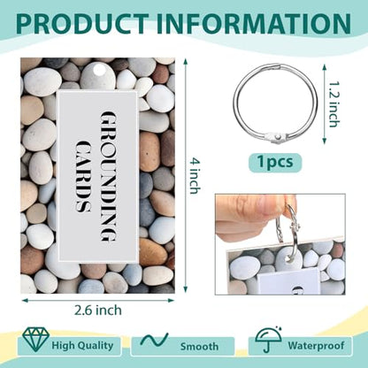AmazingSpark 10 Pcs Grounding Card Coping Skills Card for Anxiety & Stress Relief with Metal Binder Rings Mindfulness Flas...