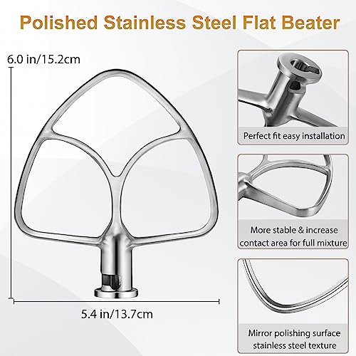 Stainless Steel Flat Beater for KitchenAid 4.5qt-5qt Tilt-Head Stand Mixer, Fit forClassic, Classic Plus and Artisan Mixer...