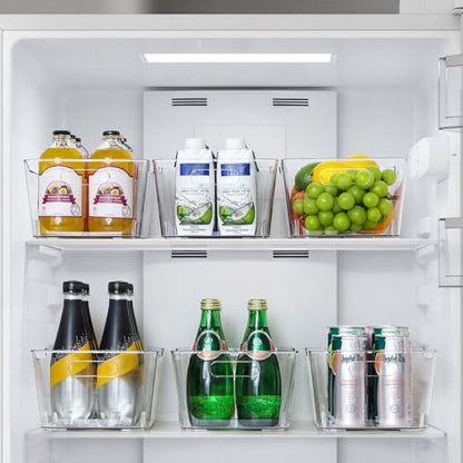 12 PACK Multi-Use Clear Plastic Storage Bins for Organizing w/ Labels - Home, Kitchen, Bathroom, Office, Pantry Cabinet Sh...