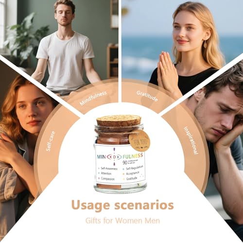 Mindfulness Affirmation Jar for Women,Mindful Meditation Cards,Self Care Relaxation Mental Health Stress Anxiety Relief Gi...