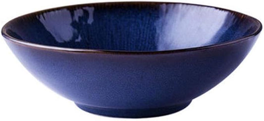 VXKAJESAE Japanese Style Cerami Ceramic Bowl - Indigo 19cm Salad Serving Bowl, Artisan Tableware Cereal Bowls Size: 19x6.5...