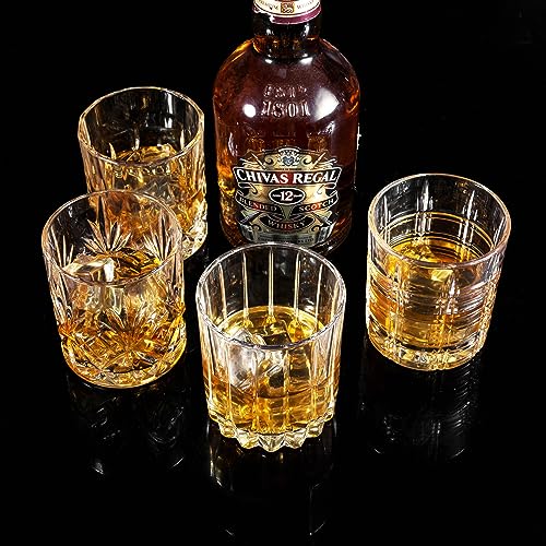 KANARS Whiskey Glasses Set of 4 - Multi Style Crystal Liquor Glasses 10 oz - Rocks Glass Barware For Scotch, Bourbon, Rum ...