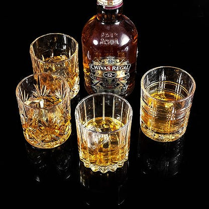 KANARS Whiskey Glasses Set of 4 - Multi Style Crystal Liquor Glasses 10 oz - Rocks Glass Barware For Scotch, Bourbon, Rum ...
