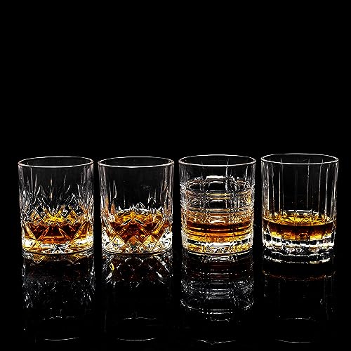 KANARS Whiskey Glasses Set of 4 - Multi Style Crystal Liquor Glasses 10 oz - Rocks Glass Barware For Scotch, Bourbon, Rum ...