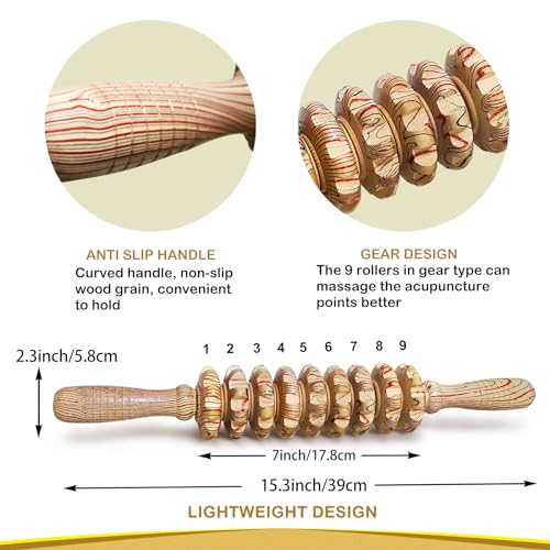 Deston Wooden Massager Handheld Roller Trigger Point Massager Stick for Fascia, Cellulite, Muscle & Abdomen , Body Therapy...