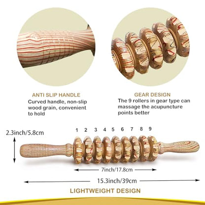 Deston Wooden Massager Handheld Roller Trigger Point Massager Stick for Fascia, Cellulite, Muscle & Abdomen , Body Therapy...