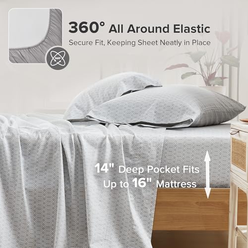 Comfort Spaces 100% Cotton Sheet Set Breathable, Lightweight, Soft with 14" Elastic Pocket Fits up to 16" Mattress, All Se...