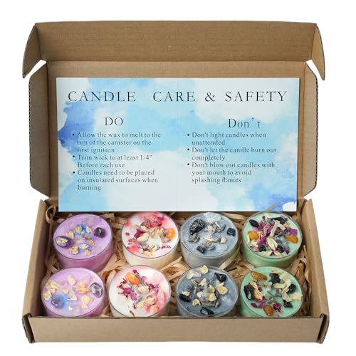 Tealight Soy Candles with Crystals and Herbs, Handmade Energy Candles, Aromatherapy Candles. (Mixed)