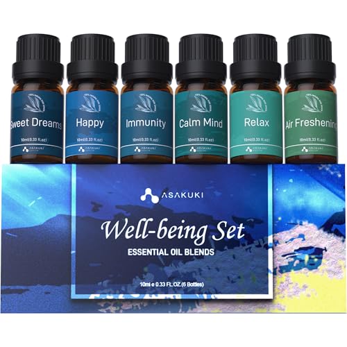 ASAKUKI Essential Oils, Essential Oil Set for Diffusers for Home, Well-Being Kit- Calm Mind, Sweet Dreams, Happy, Relax, A...