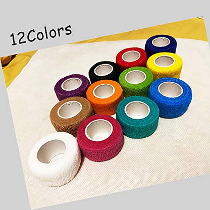 (12-Pack) 1” x 5 Yards | Self Adhesive Bandage Wrap, Kuvvfe Athletic Elastic Cohesive Bandage for Sports Injury,Strain,Kne...