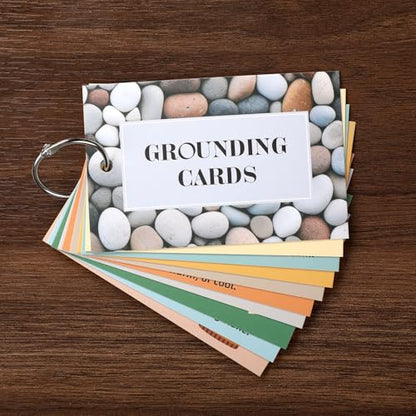 AmazingSpark 10 Pcs Grounding Card Coping Skills Card for Anxiety & Stress Relief with Metal Binder Rings Mindfulness Flas...