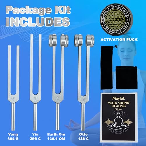 Tuning Forks for Healing Set - 128Hz, 136Hz, 256Hz, 384Hz with Activator - Weighted & Unweighted Sound Therapy Tools for C...