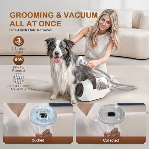 Ozumek Dog Grooming Vacuum, Dog Grooming Kit with Pet Clipper Nail Grinder, 6 Pet Grooming Tools (Caramel)