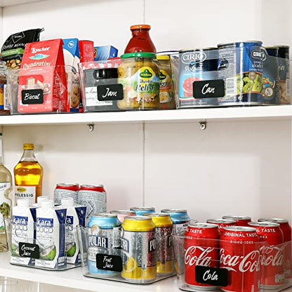 12 PACK Multi-Use Clear Plastic Storage Bins for Organizing w/ Labels - Home, Kitchen, Bathroom, Office, Pantry Cabinet Sh...