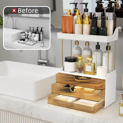 StorBin 3 Drawers Makeup Organizer - 5 Tier Bathroom Counter Organizers and Storage, Versatile Perfume Vanity Organizer, I...