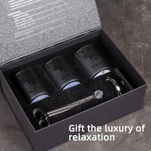 Luxury Black Scented Candles Gift Set for Men – 3×7oz Soy & Beeswax Crystal Candles with Wick Trimmer & Snuffer, Masculine...