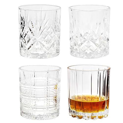 KANARS Whiskey Glasses Set of 4 - Multi Style Crystal Liquor Glasses 10 oz - Rocks Glass Barware For Scotch, Bourbon, Rum ...