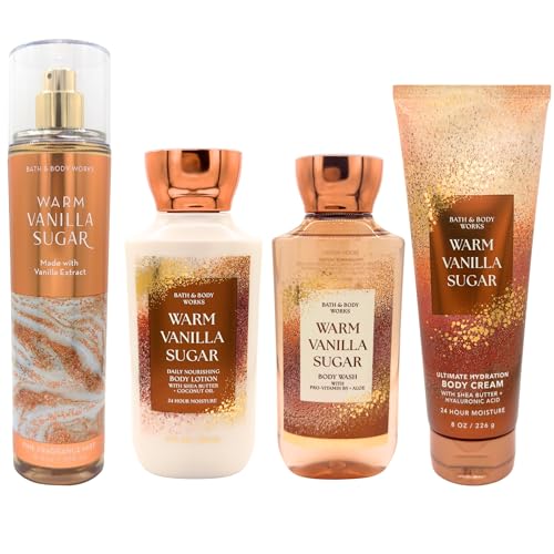 Bath n Body Warm Vanilla Sugar Deluxe 4-Piece Gift Set – Body Cream, Body Lotion, Shower Gel & Fragrance Mist