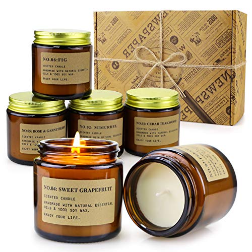 MOULENGGU 6 Pack Candles for Home Scented Aromatherapy Candle Gift Set for Women Soy Wax Long Lasting Amber Jar Candles Gi...