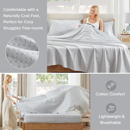 Comfort Spaces 100% Cotton Sheet Set Breathable, Lightweight, Soft with 14" Elastic Pocket Fits up to 16" Mattress, All Se...