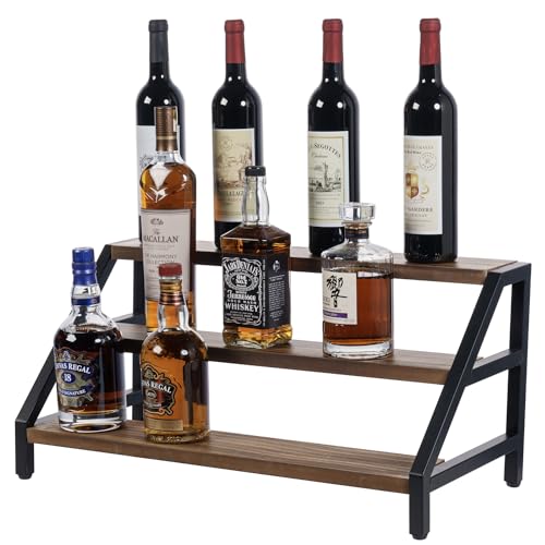 MyGift 3 Tier Liquor Shelf Wine Rack, Countertop Organizer Display for Whiskey Beer Champagne Bottles, Glasses, Barware - ...
