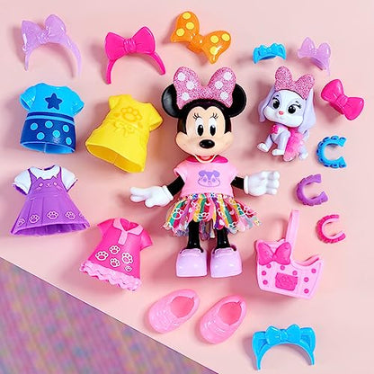 Disney Junior Minnie Mouse Glitter and Glam Pet Fashion Set, 23-piece Doll and Accessories, Kids Toys for Ages 3 Up by Jus...