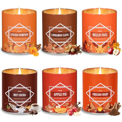 Fall & Winter Candles Gift Set – 54oz (6×9oz) Soy Candles with Seasonal Scents: Cinnamon Clove, Spice Pumpkin, Hot Cocoa, ...